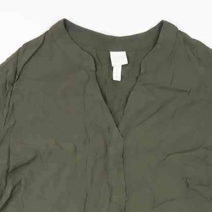 H&M Womens Green Viscose A-Line Size M V-Neck Pullover