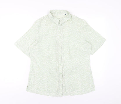 EWM Womens Green Floral Polyester Basic Button-Up Size 12 Collared