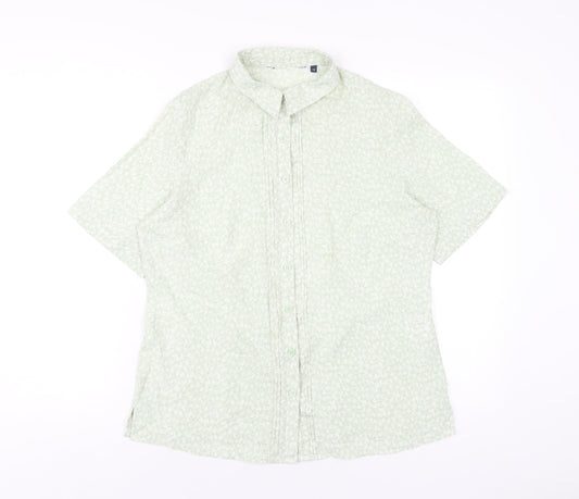 EWM Womens Green Floral Polyester Basic Button-Up Size 12 Collared