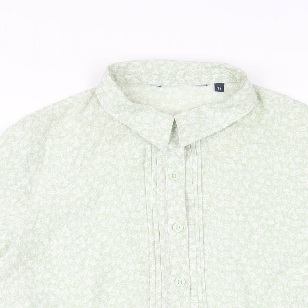 EWM Womens Green Floral Polyester Basic Button-Up Size 12 Collared