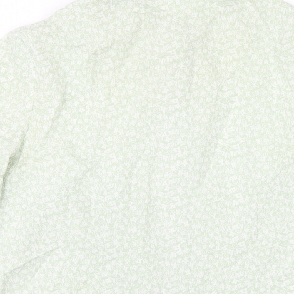 EWM Womens Green Floral Polyester Basic Button-Up Size 12 Collared