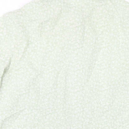 EWM Womens Green Floral Polyester Basic Button-Up Size 12 Collared