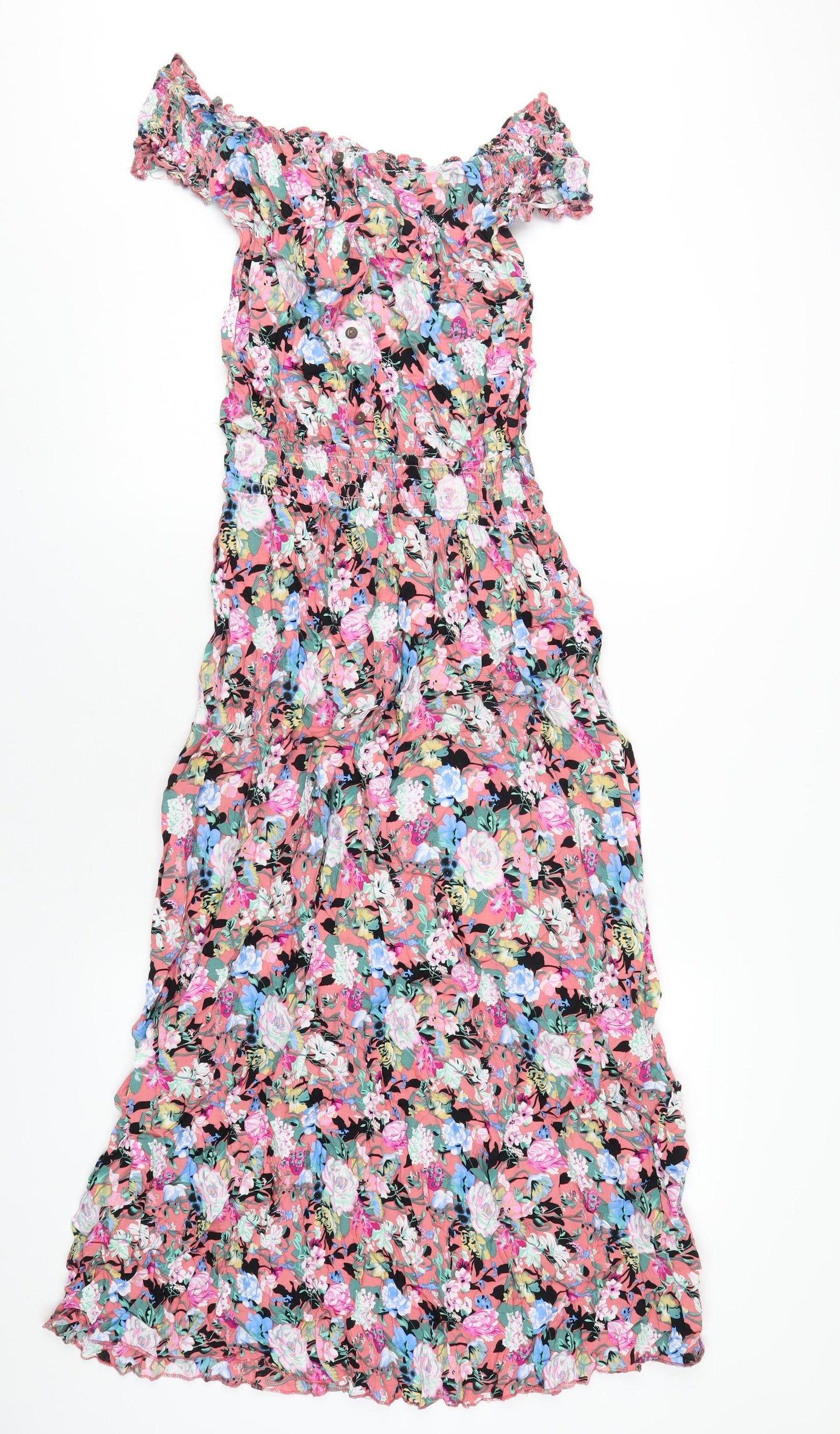 Boohoo Womens Pink Floral Viscose A-Line Size L Off the Shoulder Pullover