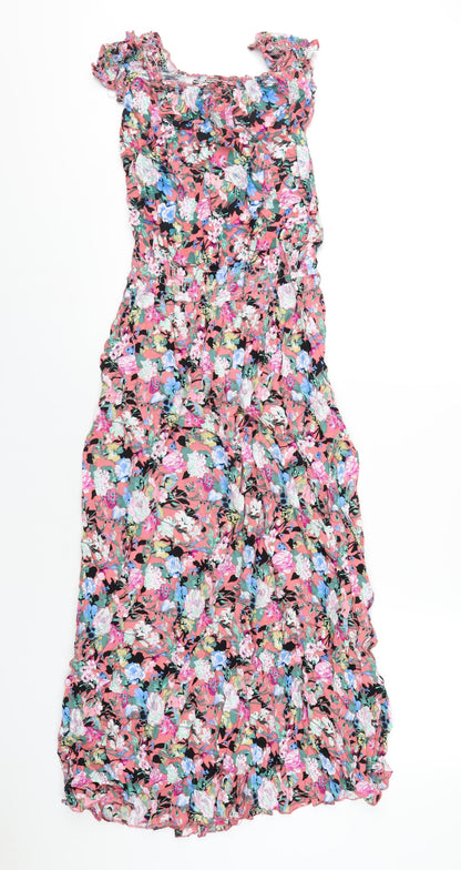 Boohoo Womens Pink Floral Viscose A-Line Size L Off the Shoulder Pullover