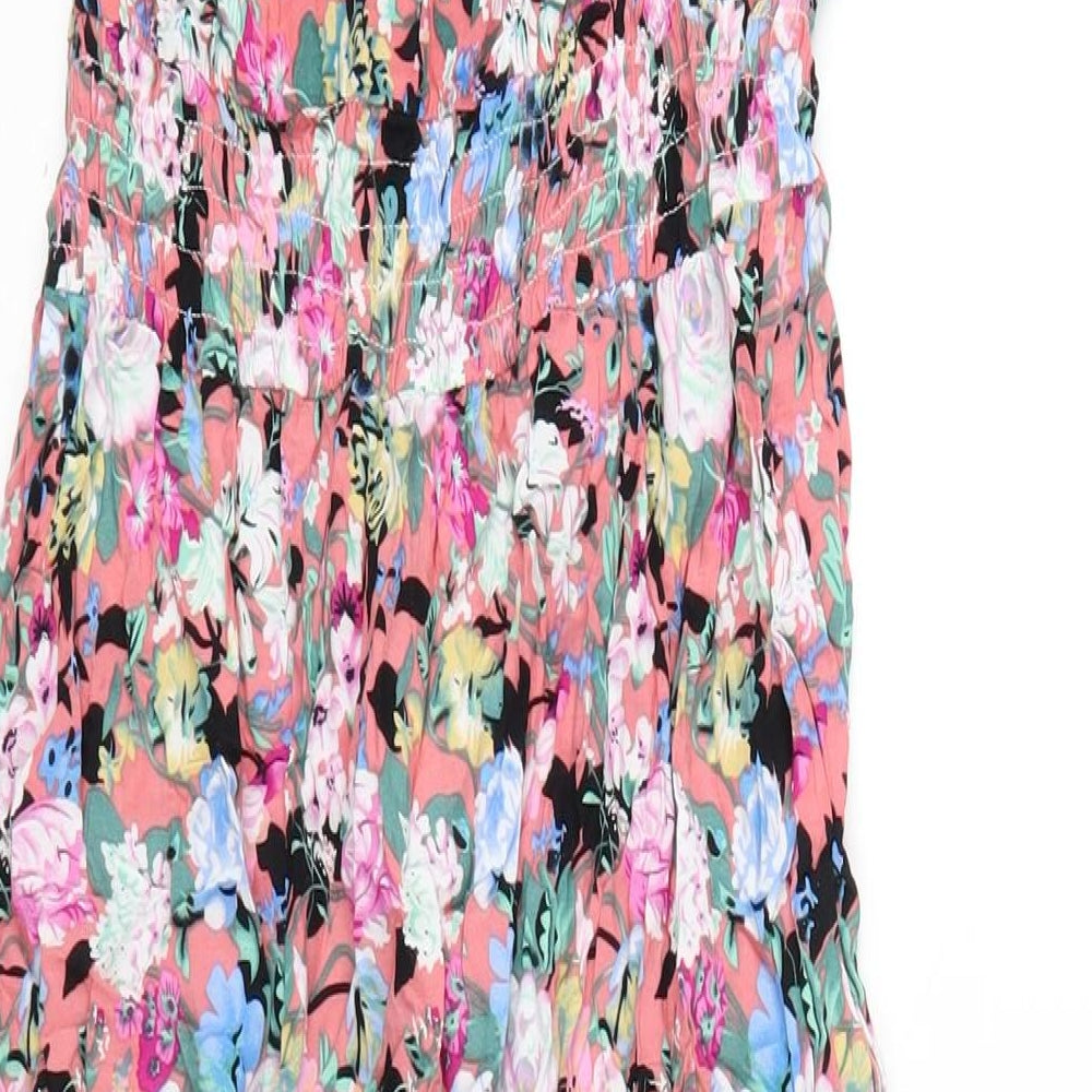 Boohoo Womens Pink Floral Viscose A-Line Size L Off the Shoulder Pullover