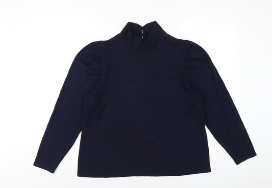 M&Co Womens Blue Polyethylene Basic T-Shirt Size 18 Mock Neck