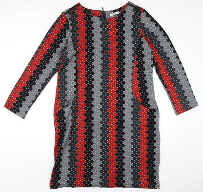 Alice Collins Womens Multicoloured Geometric Polyester A-Line Size 18 Round Neck Zip