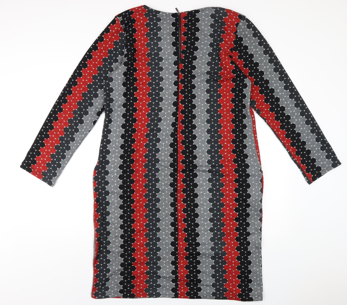 Alice Collins Womens Multicoloured Geometric Polyester A-Line Size 18 Round Neck Zip