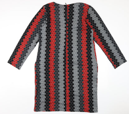 Alice Collins Womens Multicoloured Geometric Polyester A-Line Size 18 Round Neck Zip