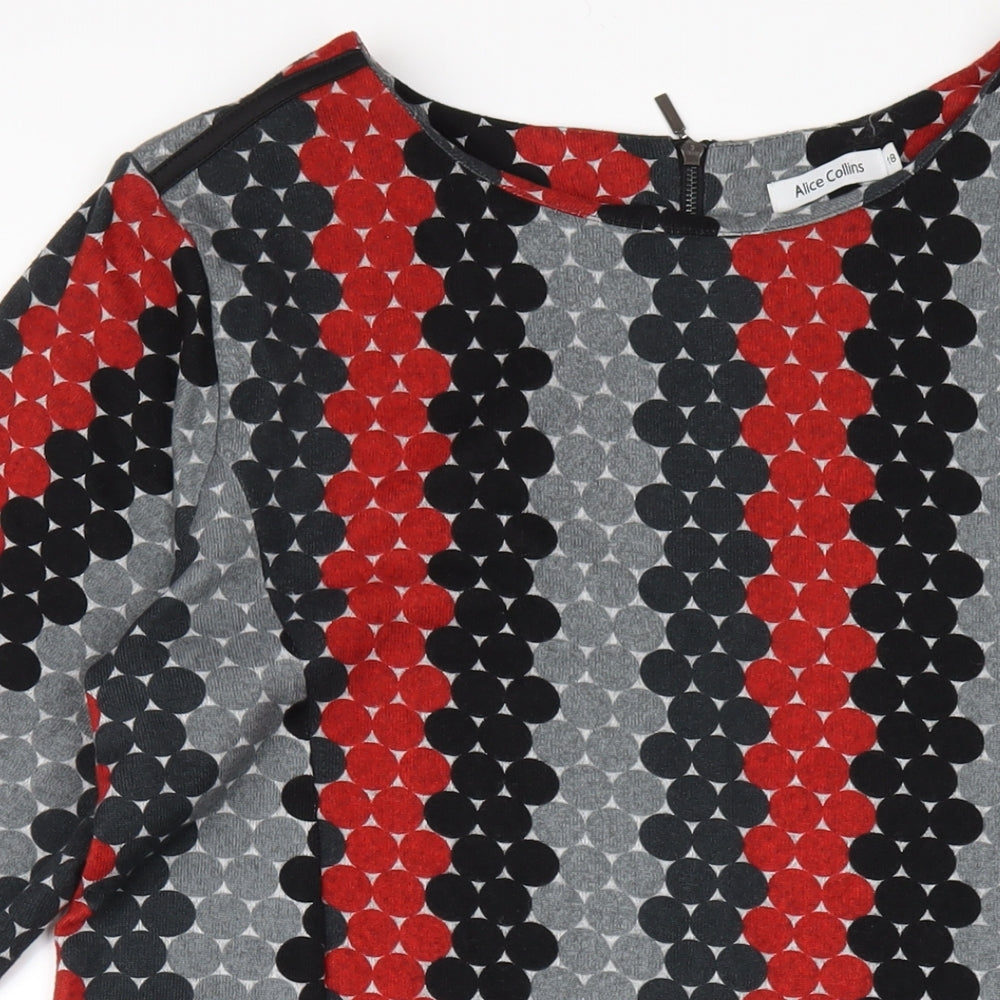 Alice Collins Womens Multicoloured Geometric Polyester A-Line Size 18 Round Neck Zip