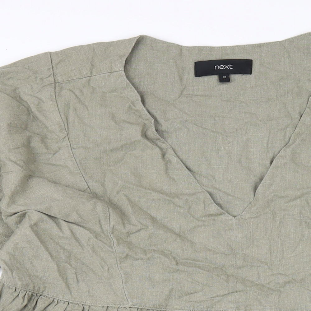 NEXT Womens Green Viscose A-Line Size 12 V-Neck Pullover