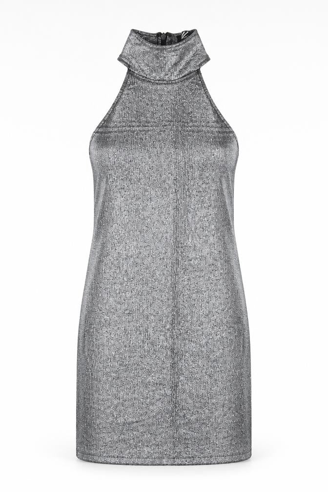 Motel Rocks Womens Silver Polyester Bodycon Size M Round Neck Zip