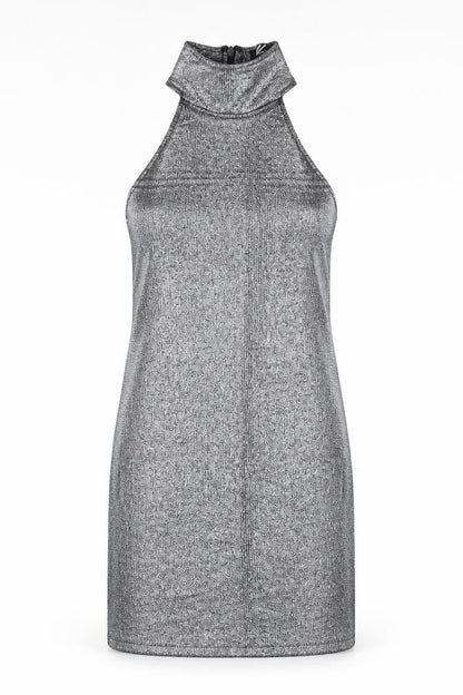 Motel Rocks Womens Silver Polyester Bodycon Size M Round Neck Zip