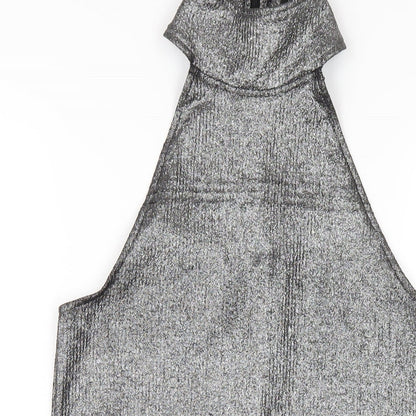 Motel Womens Silver Polyester Bodycon Size M Round Neck Zip