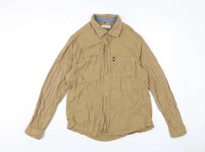 US Polo Assn. Mens Brown Cotton Button-Up Size L Collared Snap