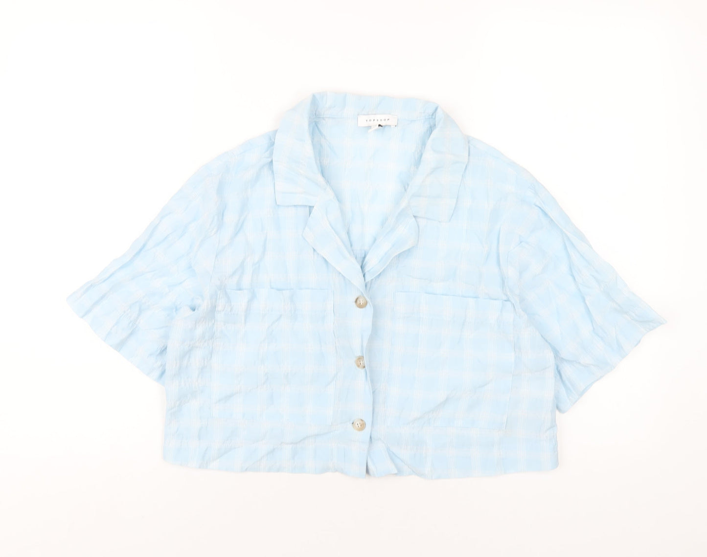 Womens UK Size 12 Topshop Blue Cropped Button-Up