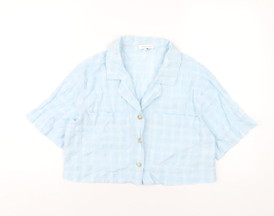 Womens UK Size 12 Topshop Blue Cropped Button-Up