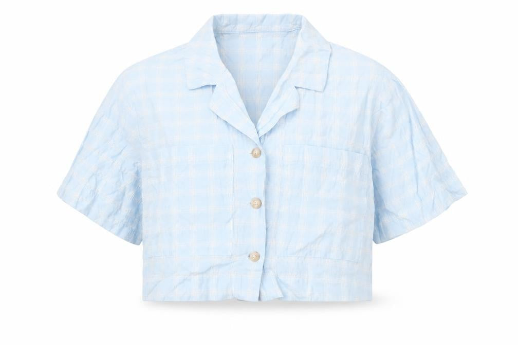 Womens UK Size 12 Topshop Blue Cropped Button-Up