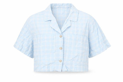 Womens UK Size 12 Topshop Blue Cropped Button-Up