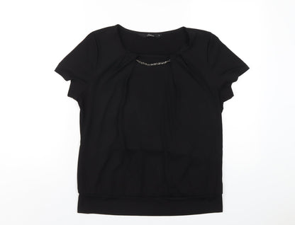 Bonmarché Womens Black Polyester Basic T-Shirt Size 12 Round Neck