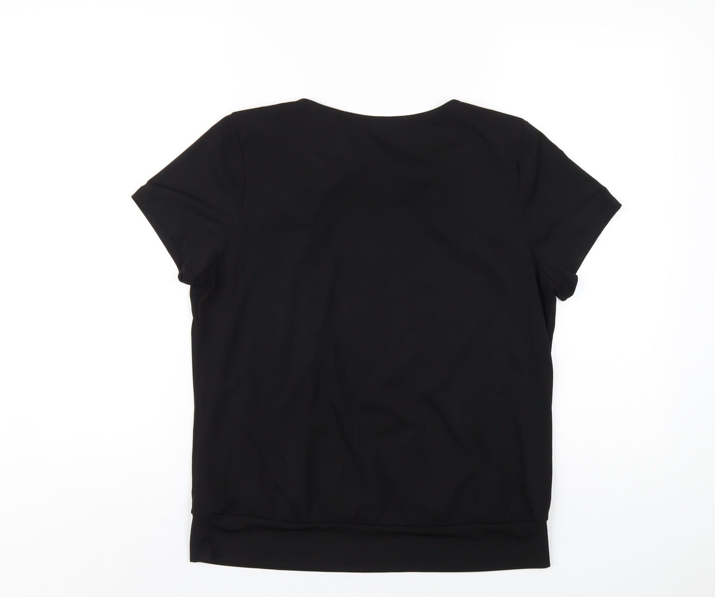 Bonmarché Womens Black Polyester Basic T-Shirt Size 12 Round Neck