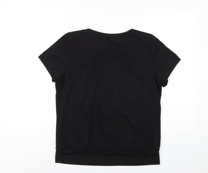 Bonmarché Womens Black Polyester Basic T-Shirt Size 12 Round Neck