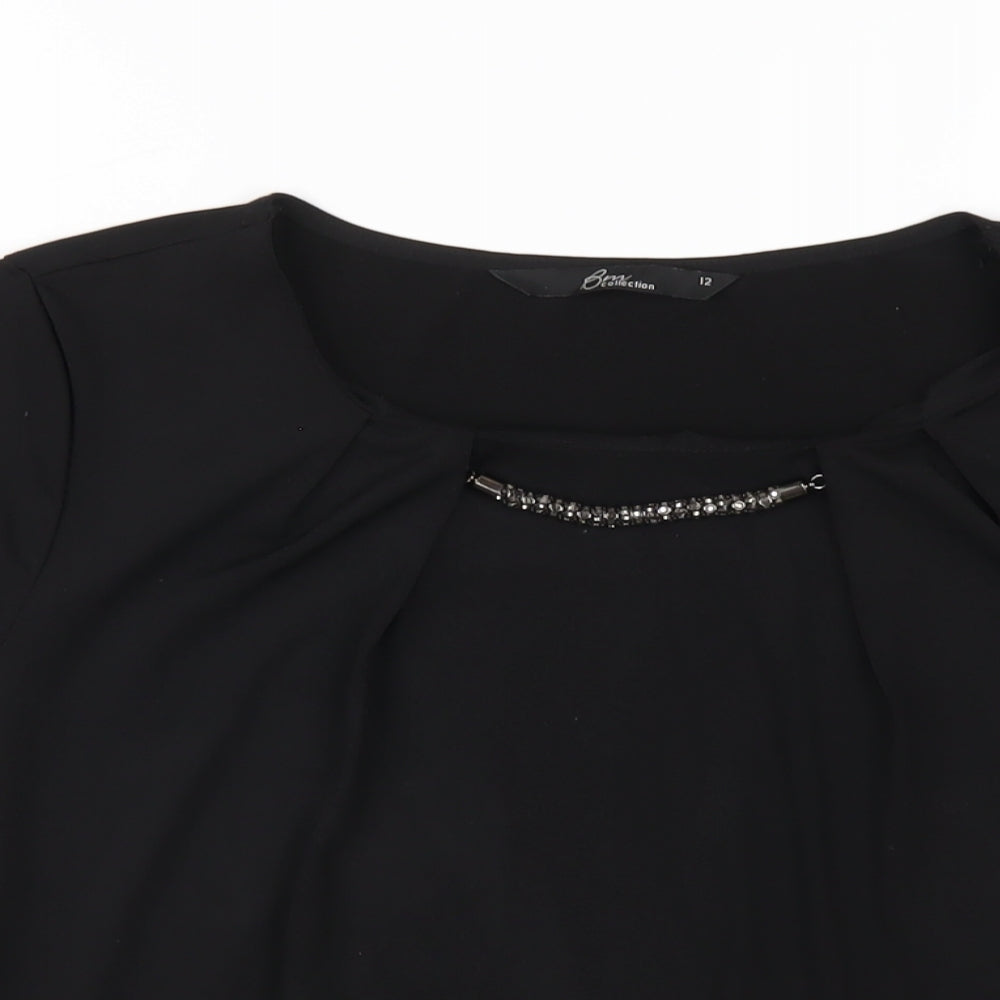 Bonmarché Womens Black Polyester Basic T-Shirt Size 12 Round Neck