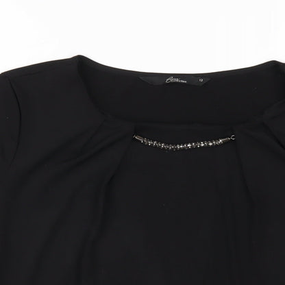 Bonmarché Womens Black Polyester Basic T-Shirt Size 12 Round Neck