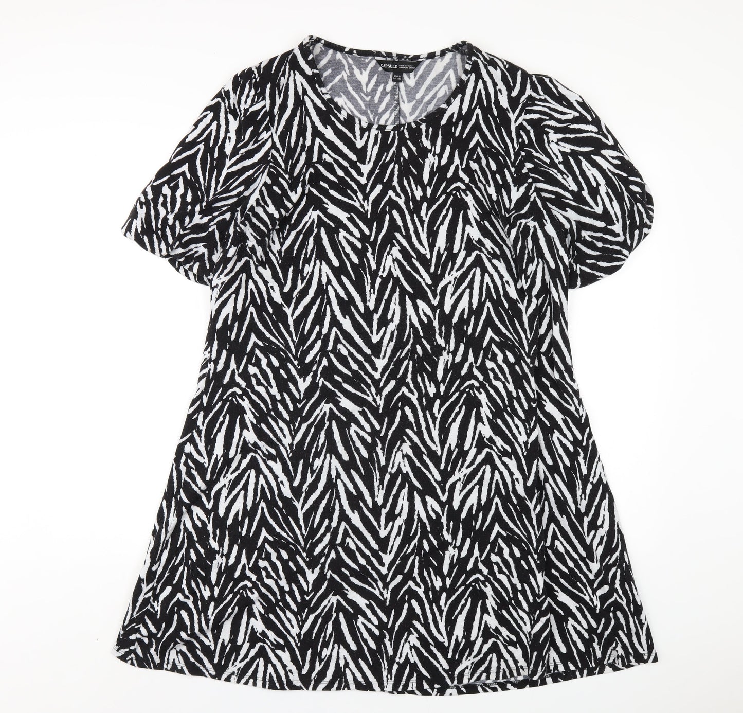 Capsule Womens Black Geometric Polyester A-Line Size 16 Scoop Neck Pullover