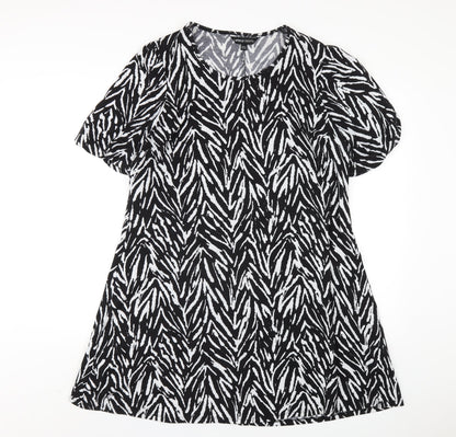 Capsule Womens Black Geometric Polyester A-Line Size 16 Scoop Neck Pullover