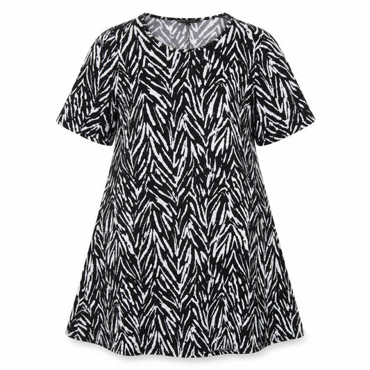 Capsule Womens Black Geometric Polyester A-Line Size 16 Scoop Neck Pullover