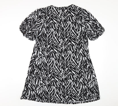 Capsule Womens Black Geometric Polyester A-Line Size 16 Scoop Neck Pullover