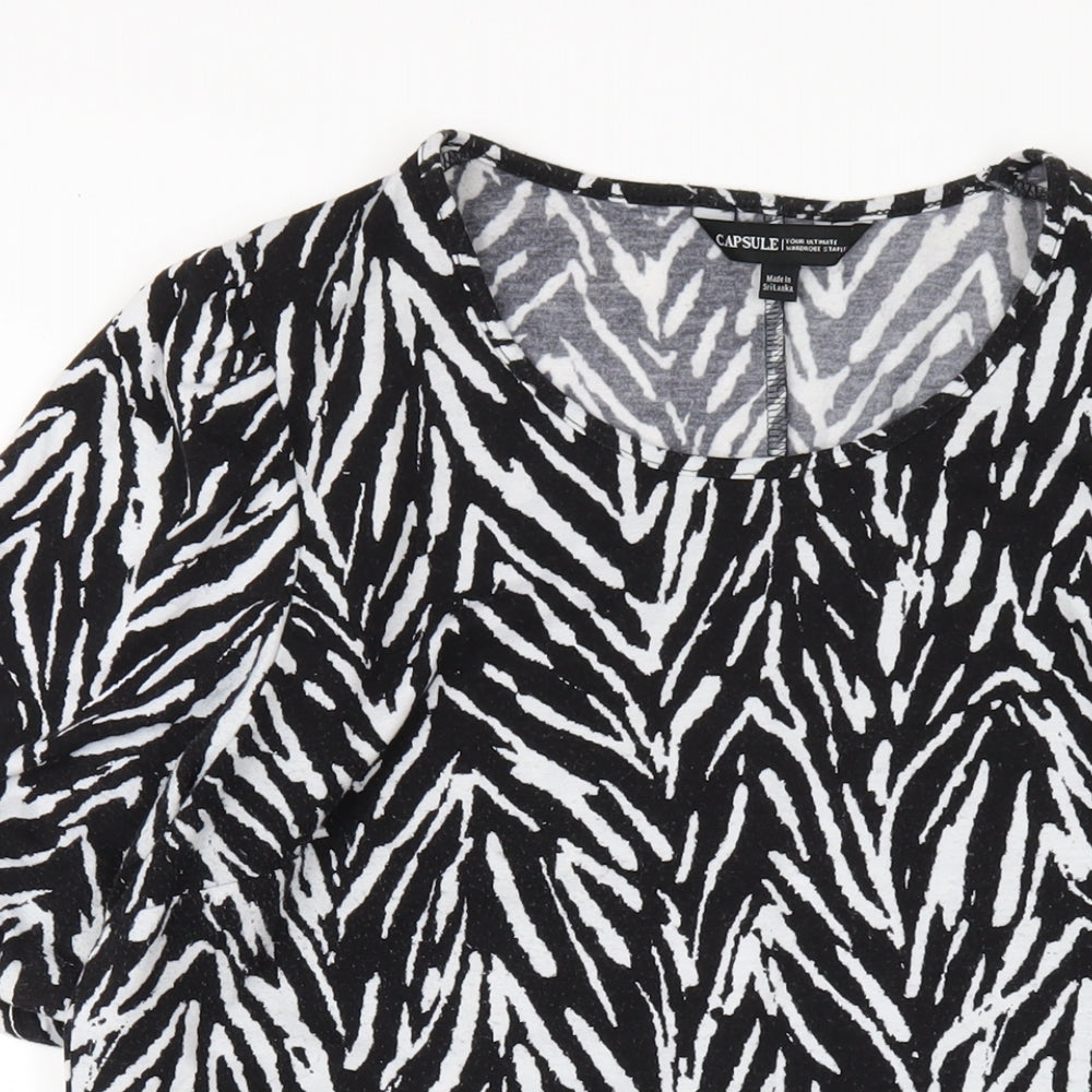 Capsule Womens Black Geometric Polyester A-Line Size 16 Scoop Neck Pullover