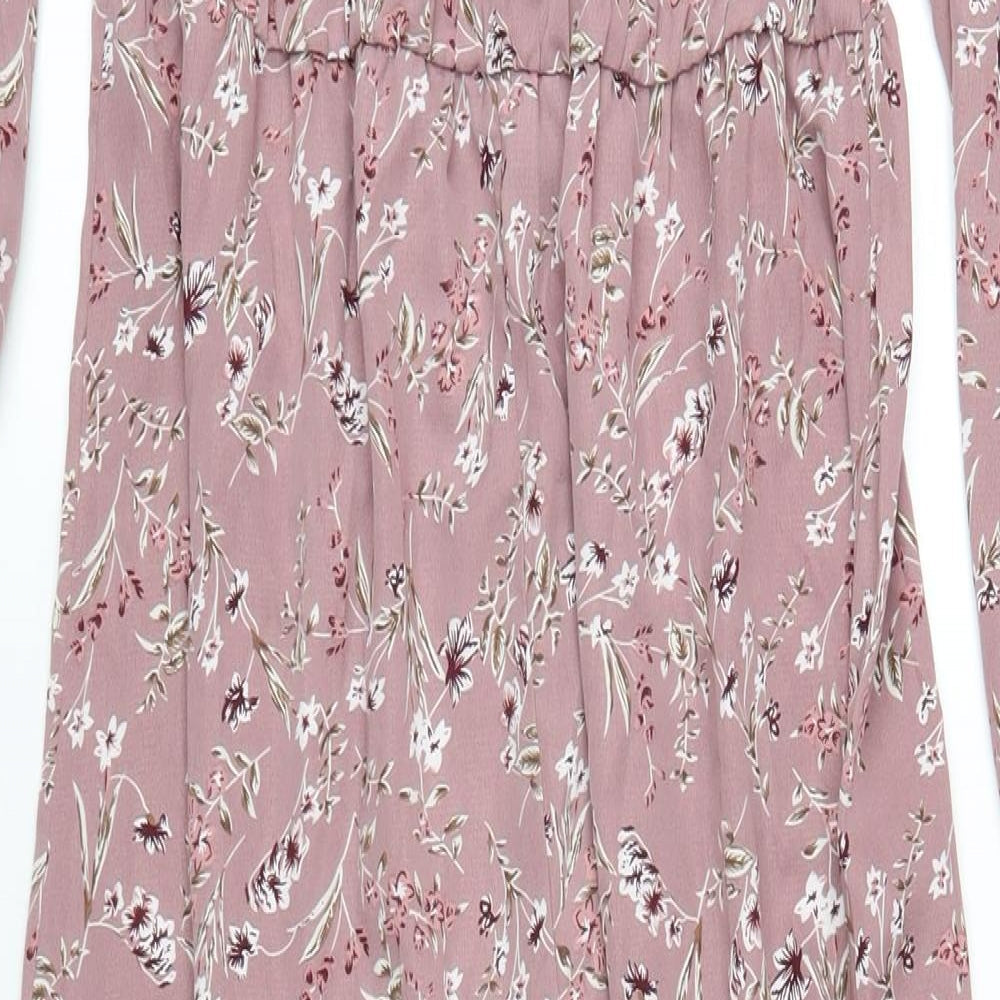 In the Style Womens Pink Floral Polyester A-Line Size 10 V-Neck Button