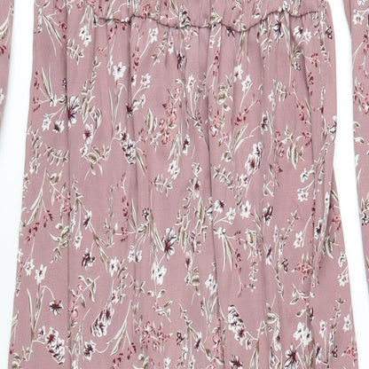 In the Style Womens Pink Floral Polyester A-Line Size 10 V-Neck Button