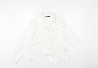 Marks and Spencer Womens White Polyester Basic Button-Up Size 8 V-Neck