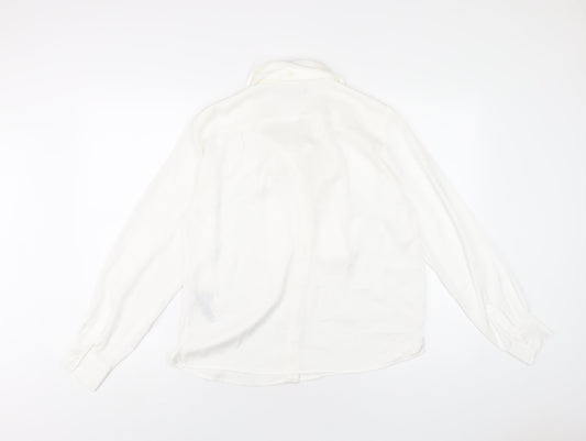 Marks and Spencer Womens White Polyester Basic Button-Up Size 8 V-Neck