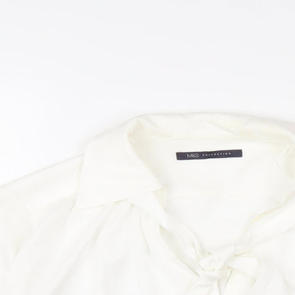 Marks and Spencer Womens White Polyester Basic Button-Up Size 8 V-Neck