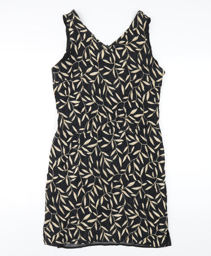 Marks and Spencer Womens Black Geometric Viscose Tank Dress Size 14 V-Neck Zip