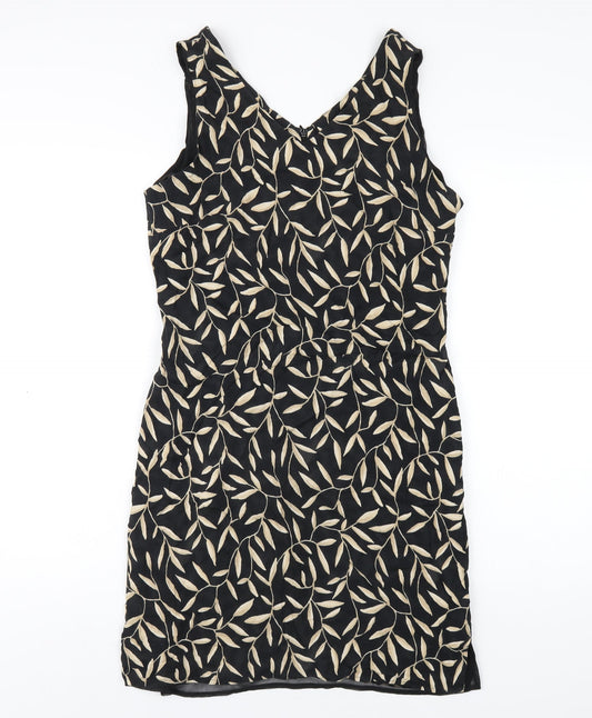 Marks and Spencer Womens Black Geometric Viscose Tank Dress Size 14 V-Neck Zip
