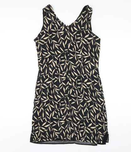 Marks and Spencer Womens Black Geometric Viscose Tank Dress Size 14 V-Neck Zip