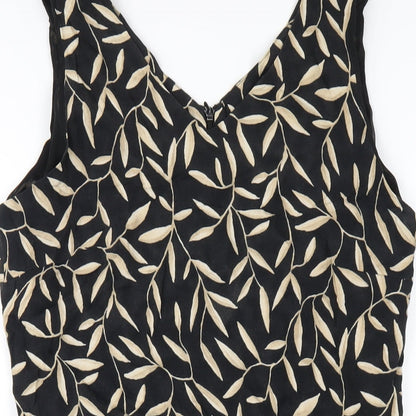Marks and Spencer Womens Black Geometric Viscose Tank Dress Size 14 V-Neck Zip