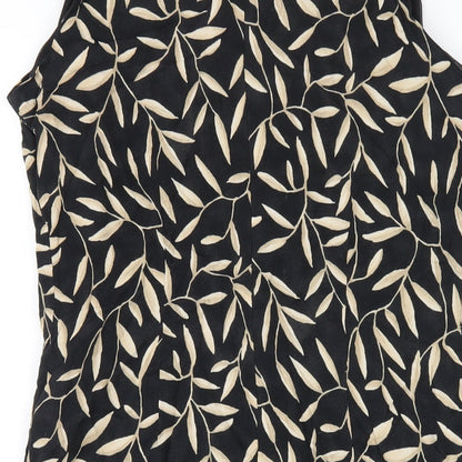 Marks and Spencer Womens Black Geometric Viscose Tank Dress Size 14 V-Neck Zip