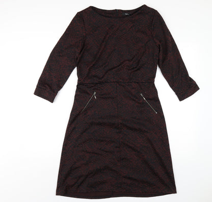 M&Co Womens Red Geometric Polyester A-Line Size 12 Round Neck Zip