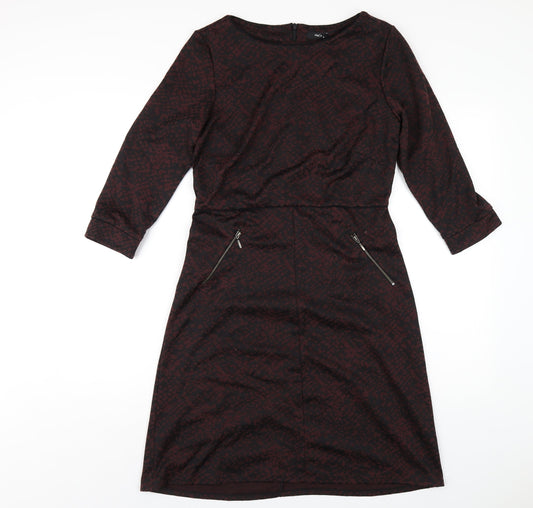 M&Co Womens Red Geometric Polyester A-Line Size 12 Round Neck Zip