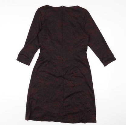 M&Co Womens Red Geometric Polyester A-Line Size 12 Round Neck Zip