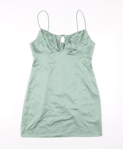Topshop Womens Green Polyester A-Line Size 12 Scoop Neck Zip