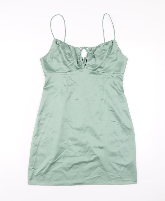 Topshop Womens Green Polyester A-Line Size 12 Scoop Neck Zip