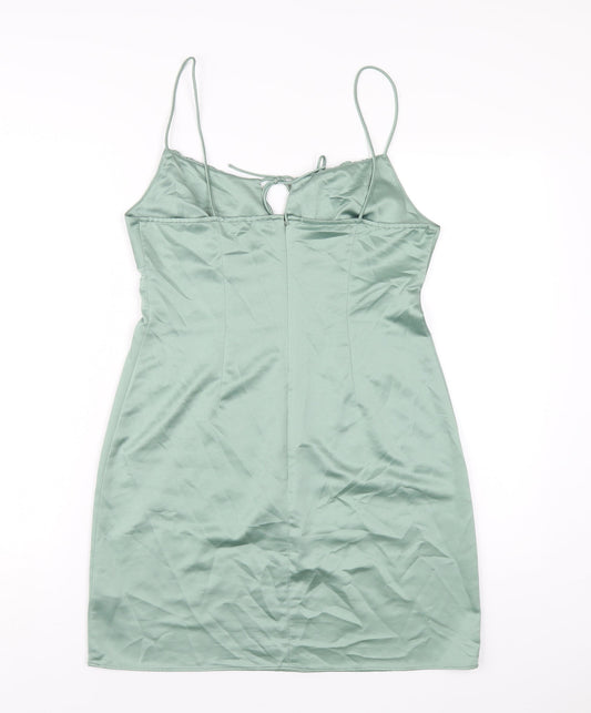 Topshop Womens Green Polyester A-Line Size 12 Scoop Neck Zip