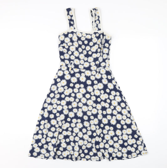 Dorothy Perkins Womens Blue Floral Cotton A-Line Size 6 Square Neck Pullover